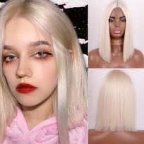 MISS WIG sintetiniai perukai moterims Ilgas tiesus blondinis perukas be kirpčiukų Priekiniai nėriniai karščiui atsparaus pluošto ilgas tiesus perukas China