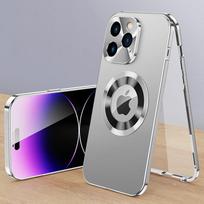 Prabangus aliuminio Aolly Logo Hole dėklas, skirtas iPhone 16 15 14 Plus 13 12 Pro Max Metalinis magnetinis objektyvo apsauginis dangtelis, skirtas iPhone 16 Pro Max For iPhone 14 Pro Max sidabras