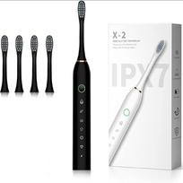 3 spalvų Sonic elektrinis dantų šepetėlis, USB įkraunamas dantų šepetėlis su 2 minučių įmontuotu laikmačiu, 42000 vpm, 6 režimai, 4 šepetėlio galvutės juoda