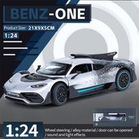 1/24 Scale Benz ONE Sports Diecast automobilių modelio žaislas, patraukiama atgal žaislinė transporto priemonė su garsu ir šviesa vaikams, mažiems berniukams, mergaitėms, dovanų kolekcija 1/24-21x9x5cm pilka