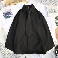 Balti marškiniai Moterys su kaklaraiščiu Japoniško stiliaus Preppy Students BF Oversized palaidinė Paprasta vientisa laisva vasaros viršūnė S balta