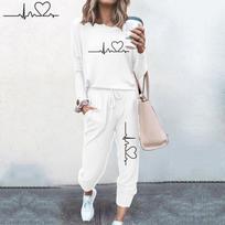 Moteriški sportiniai kostiumai Crewneck sportiniai kostiumai pavasario rudens laisvalaikio megztiniai ir kelnės, dviejų dalių rinkiniai S balta