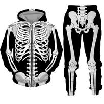 Megztiniai Vyriški sportiniai kostiumai Sportiniai drabužiai Nauja mada Vyriški drabužiai 3D Juokingi Skeletas Spausdinti gobtuvai Kelnių rinkiniai Kasdieniai su gobtuvu M