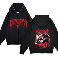„Berserk“ megztiniai, pilni užtrauktuku, striukės, y2k, gobtuvai Laisvalaikiai megztiniai, animaciniai spausdinti paltai, rudeniniai vilnos drabužiai, su gobtuvu vyrams XL