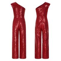 Mergaitėms blizgučiais vieno peties bodis romperiai be rankovių aukšto liemens kelnės vientisas kombinezonas 5-6 Years bordinė