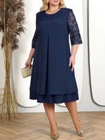 Didelio dydžio suknelė Elegantiška siuvinėta šifono išleistuvių vakarėliui skirtos suknelės apkūnioms moterims Laisva moteriška bažnytinė suknelė L mėlyna