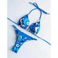 Moteriški maudymosi kostiumėliai su leopardiniu raštu Halter Scrunch Butt Bikini Moteriški maudymosi kostiumėliai Dviejų dalių bikinio rinkinys maudymosi kostiumėlis plaukimui S blue