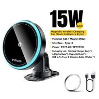Essager 15W magnetinis belaidis automobilinio telefono laikiklis Reguliuojamas 360 laipsnių automobilinis įkroviklis skirtas iPhone15 14 13 Pro Samsung universaliam telefonui Paste type juoda
