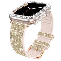 Dėklas+silikoninė odinė apyrankė Apple Watch apyrankei 41mm 45mm 40mm 44mm 38mm 42mm 44 Bling apyrankė iWatch serija 3 4 5 6 se 7 apyrankė For 41mm