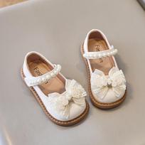 Vaikams Mergaitėms Odiniai Madingi Saldūs Su Kaspinėliais Princesės Batai Pavasario Vestuvių Pasiruošimas 23(Insole 14.5CM) smėlis