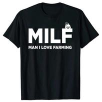 Juokingi MILF Vyras, aš myliu ūkininkavimą, marškinėliai „Farmer Tee Tops“ apvalia kaklą trumpomis rankovėmis Madingi drabužiai Laisvalaikiai pagrindiniai marškinėliai S juoda