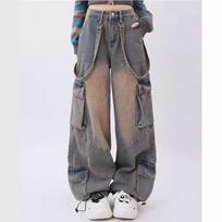 Moteriški Mėlyni Oversize Cargo Džinsai Harajuku Vintage Baggy Y2k džinsinės kelnės Estetinės plačios džinsinės kelnės nešvarūs drabužiai S mėlyna