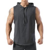 Vyriška vasarinė liemenė su gobtuvu, raišteliu, be rankovių, vienspalvė, laisvo stiliaus, sportinė, tank top, vidutinio ilgio, treniruočių viršus, sporto salė, sportas, bėgiojimo drabužiai L pilka