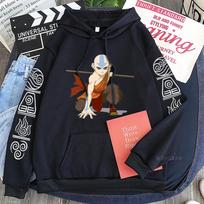 Karštas anime avataras The Last Airbender Aang Fighting Graphic Printed Gobow Men Moterų Didesnio dydžio gobtuvai Harajuku Unisex megztinis 4XL juoda