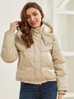 Jmprs Fashion Hooded Women Pu Parkas Winter Thick Bomber Coat Warm Faux Leather Black Cotton Padded Down Jacket Outwear M juoda