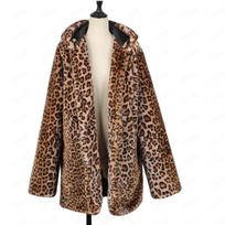 Žieminis dirbtinio kailio paltas su gobtuvu, leopardo rašto, prabangus, šiltas, moteriškas švarkas, moteriškas paltas, madingas švarkas 2XL leopardas
