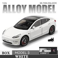 1/24 Tesla Model 3 lieto lydinio automobilių modelių kolekcija, papuošalai, gimtadienio dovanos, garsas ir šviesa, kalėdinės dovanos, žaislai vaikams balta