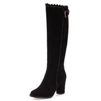 Fashion Faxu Suede Knee High Boots Women Shoes Fashion Long Tall Boot Female Block High Heels Flock Brown Autumn Winter Shoes Large Size 34 juoda