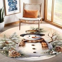 1Pcs Christmas Snowman Pattern Round Area Rug Indoor Non-Slip Washable Fiber Carpet Soft Comfortable Mat For Bedroom Living Room 60X60cm