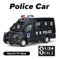 Metalinis automobilio žaislas Mastelis 1/24 Policijos automobilis Sprogimui atsparus automobilis Lieto lydinio automobilio modelis Dovanų berniukui Dovanų vaikams Žaislinis automobilis Keturių durų Kolekciniai papuošalai juoda