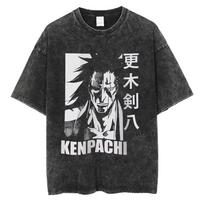 Japonijos Anime Bleach Zaraki Kenpachi Grafinis Spausdintas Marškinėlis Vyrams Moterims Manga Marškinėliai Harajuku Vyriškas Didelio Dydžio Skalbto Medvilnės Marškinėlis S juoda
