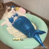Undinėlės uodegos katės kostiumas: Juokingas maudymosi kostiumėlis Bikini rekvizitas modeliavimui ir fotosesijoms. M (10-15 lbs cat)