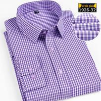 Vyriški pavasariniai ir rudeniniai ilgomis rankovėmis liekni languoti/dryžuoti medvilniniai verslo atsitiktinio stiliaus marškiniai 44/4XL violetinė