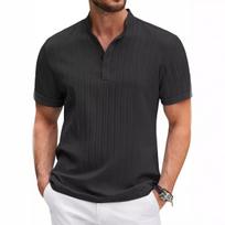 Nauji vyriški retro medvilniniai lininiai dryžuoti Henley marškinėliai – laisvalaikio laisvi M juoda