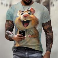 Vyriški 3D Animal Mouse marginti marškinėliai Vasaros mada Kasdienis lauko sportas Fitnesas apvalia kaklą trumpomis rankovėmis vyriški marškiniai drabužiai 6XL brown
