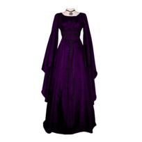 Moteriška Viduramžių Renesanso Retro suknelė Cosplay kostiumo suknelė ilgomis rankovėmis XL violetinė
