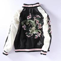 Harajuku Gėlėta Siuvinėta Beisbolo Bomber Striukė Unisex Dvišonė Yokosuka Pilotas Megztinis Pavasaris Ruduo Laisvas Užtrauktukas Streetwear S
