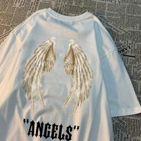 Angelas Pora Didžiulių Sparnų Juodas Raštas Vyriški Marškinėliai Hip Hop Vasariniai Marškinėliai Drabužiai Mada Animaciniai Filmai Viršūnės Medvilnė Poriniai Marškinėliai M dangaus mėlyna spalva