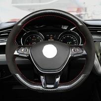 Rankomis susiūtas minkštas juodas anglies pluoštas juodas zomšinis automobilio vairo dangtelis, skirtas Volkswagen Golf 7 Mk7 Passat B8