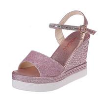Women's Sandals 10cm Rhine-drill Buckle Thick Soled High Heels Ladies Casual Shoes Female Wedge Heel Fish Mouth Beach Sandals 35