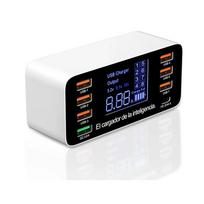 8 prievadų greito įkrovimo USB įkroviklis QC3.0 greitasis įkrovimas C tipo išmanioji įkrovimo stotelė LCD skaitmeninis ekranas USB kelių prievadų telefonui 60W-UK Plug balta