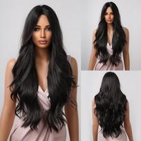 Ombre Brown ilgų banguotų sintetinių plaukų perukas juodaodėms moterims Afro vidurinės dalies karščiui atsparus pluošto Cosplay kasdienis plaukų perukas Wig LC2019-1