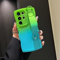 Gradient Color Soft Silicone Case For Samsung S25 Ultra S24 FE S23 Plus S22 S21 A16 A15 A55 A35 Shockproof Hand Strap Bracket Phone Cover Samsung S25 mėlyna/žalia