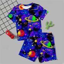 Berniukų 3D Galaxy Tee Pants Pižamos rinkinys trumpomis rankovėmis Vasarinė Aktyvi mada Kasdienis poliesteris Kid Crew Neck Namai Priežastis Viduje 100