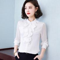 Women's Ruffled Chiffon Long Sleeve Shirt - Spring/Autumn Western Style Top 4XL for 145-155 kg black
