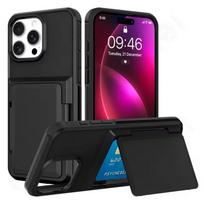 Dėklas iPhone 16 15 14 13 12 11 Pro Max Plus piniginė Kredito kortelių laikiklis ID kortelės lizdas Didelio patvarumo apsauga Smūgiams atsparus dangtelis iPhone 16 Pro Max juoda
