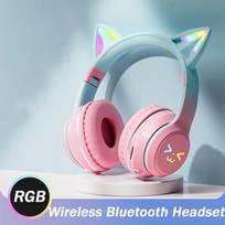 Naujos Mielos Katės RGB Spalvos Šviesos Belaidės Ausinės Bluetooth 5.1 Stereo Muzikai Žaidimams Mergaitėms Vaikams Dovana Ausinės su Mikrofonu rožinė