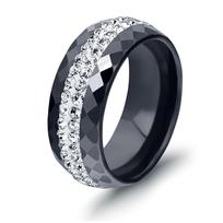 8 mm juodas ir baltas keraminis žiedas su dviejų eilių inkrustuotais deimantais moterims Size 7 gray