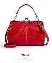 2023 Women's Fashion Crossbody Clip Bag: European & American Style Oil Leather, Trendy Spanish Design vyno raudonos spalvos