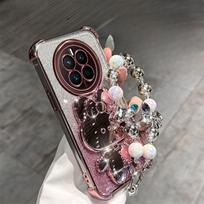Triušio veidrodėlio laikiklio telefono dėklas, skirtas magic 7 6 lite 5 pro Honor X9C X8C X7C Su apyranke Keturių kampų oro pagalvių amortizavimo apvalkalas Case & Holder&Honor Magic7 Pro rožinė
