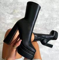 2021 Autumn/Winter Waterproof Platform Heel Plus Size Ankle Slimming Knight Boots 42