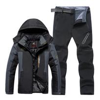 Didelio dydžio 9XL lauko striukė ir kelnės vyrams, žieminis, su pliusiniu pamušalu, pastorintas alpinizmo kostiumas, striukė, kelnės, įskaitant diržą, kostiumas XXL