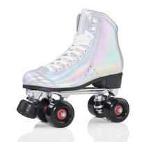 New In-Stock Double-Row Roller Skates with Laser Fabric, Adjustable Brake, and PU Flashing Wheels for Ice Rink. Size 42