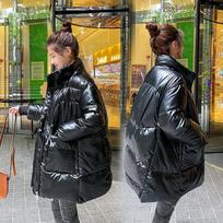 Stori kasdieniai švarkai, blizgūs pūkiniai švarkai, laisvi dygsniuoti švarkai, moteriški XXL juoda