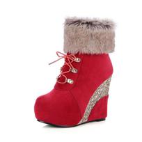 Madingi platforminiai batai moterims Suede Sniego batai Šilti pliušiniai batai Įsispiriami Užtrauktukas Moteriški Žieminiai Ankle Boots Moteriški Batai Moterų Platforminiai Batai 34 raudona