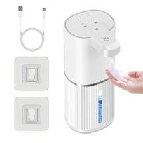 Bekontaktis automatinis muilo dozatorius, įkraunamas per USB, IPX5 atsparus vandeniui, 4 lygių reguliuojamas dozavimas, 380 ml talpos muilo dozatorius A balta